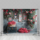 Aperturee - Aperturee Black Retro Wall Rose Leaves Valentines Day Backdrop